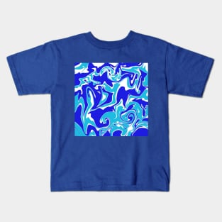 White and Blue Abstract Swirls Marble Pattern Kids T-Shirt